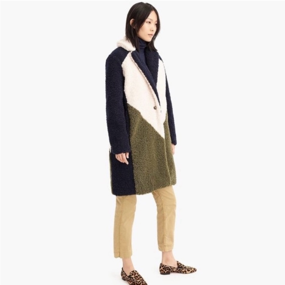 J Crew Colorblock teddy sherpa shearling Long Coat size Small multicolor